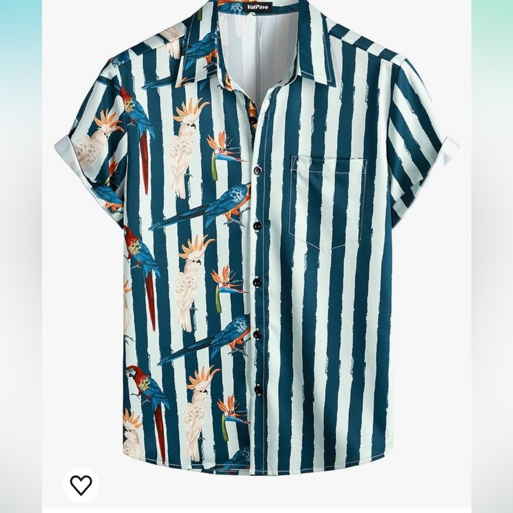 NWOT Men's Casual Button Down Shirt - Blue Parrot Print